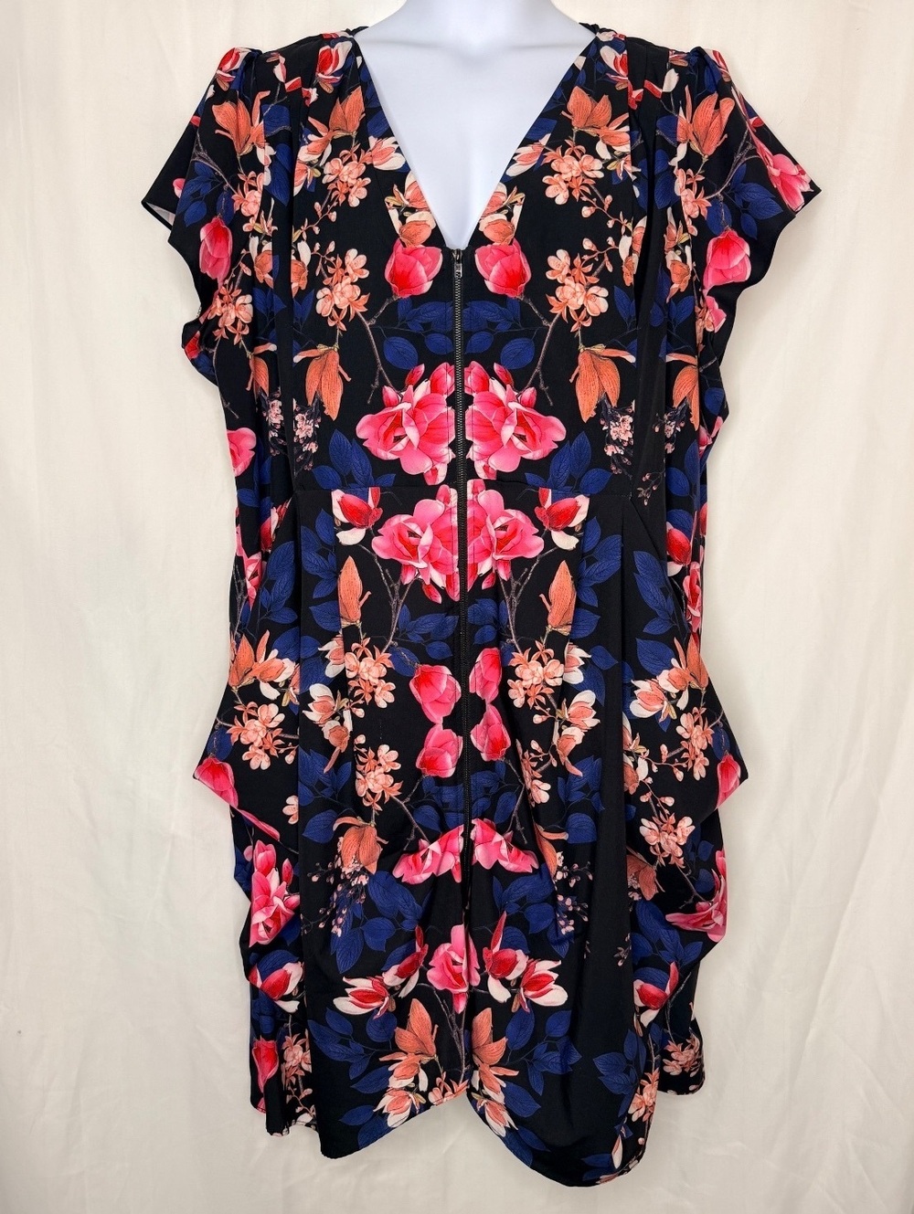 City Chic Epic Floral Zip Front Dress with Large Gathered Pockets XXL 24